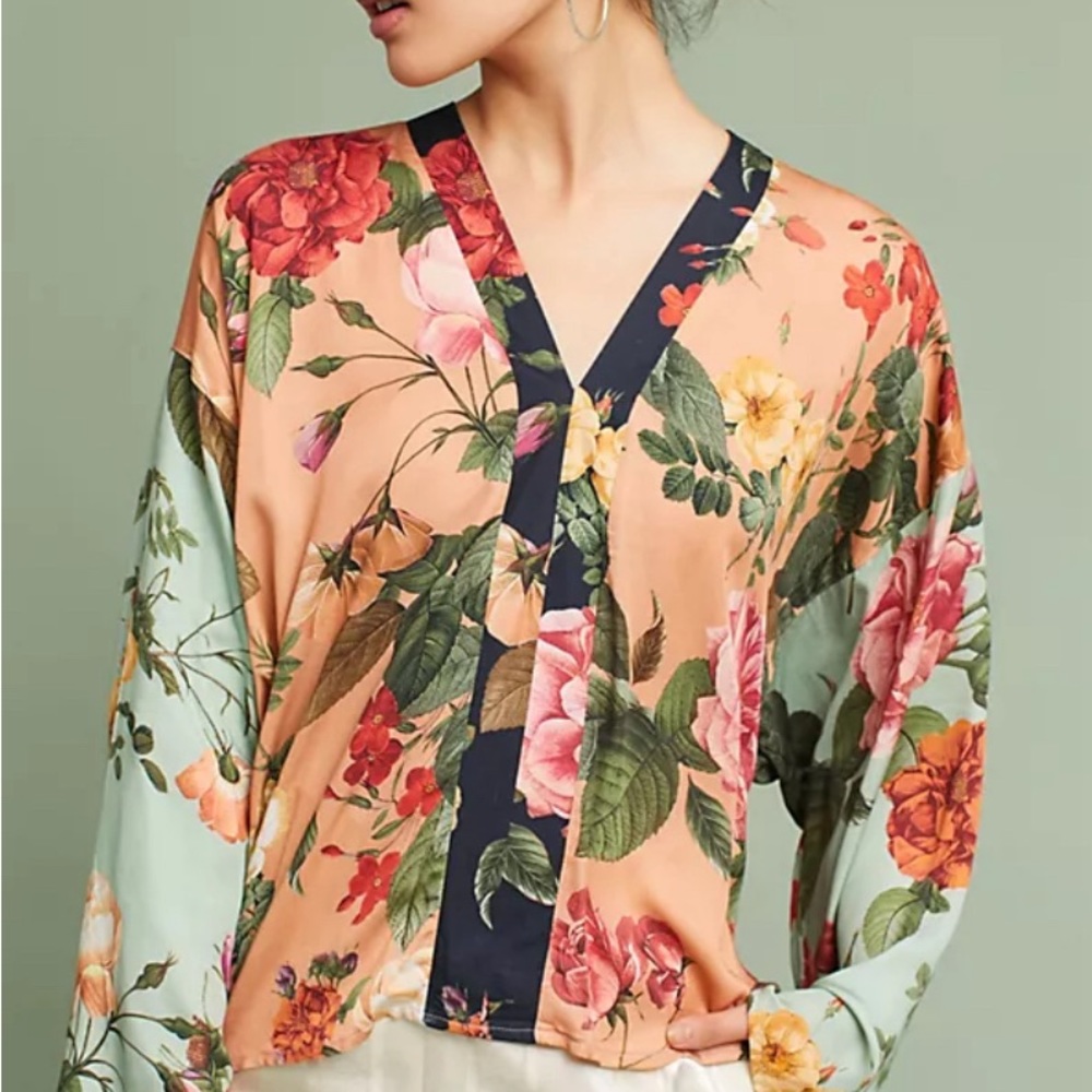 Anthropologie Farm Rio tropical pattern blouse size small